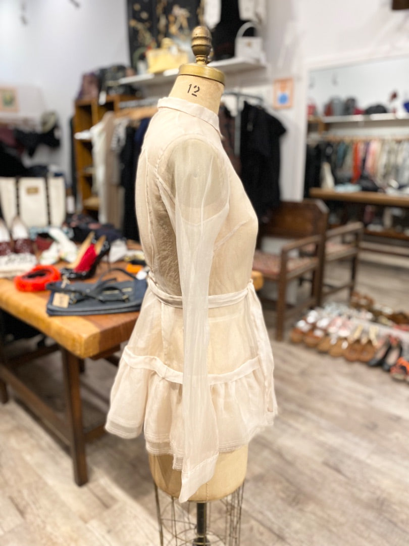 Masnada Cream Sheer Silk Blouse, 2