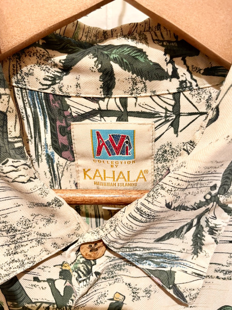 Kahala Beige Silk 90s ALOHA Shirt, XL