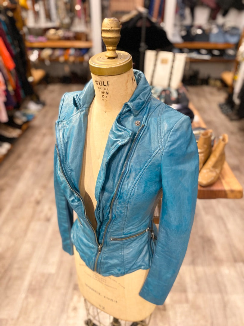 Muuba Turquoise Leather Jacket, 4
