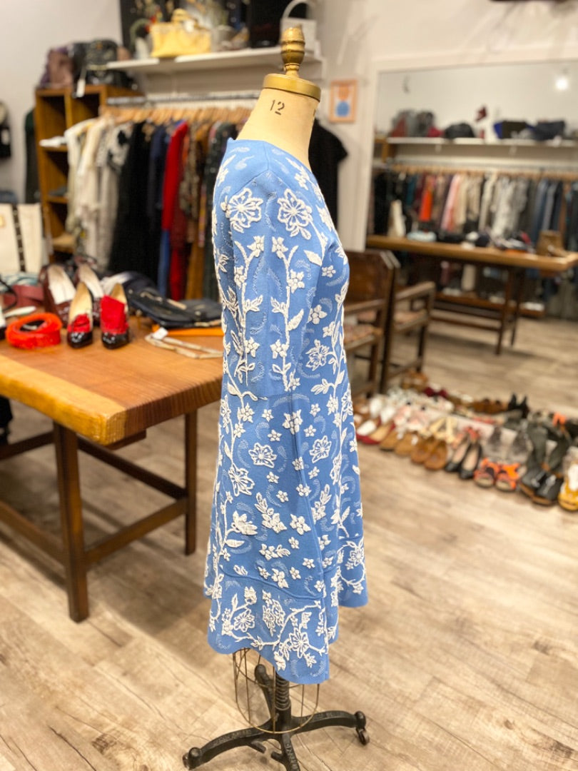 Lela Rose Blue/White Floral Print Dress, Large