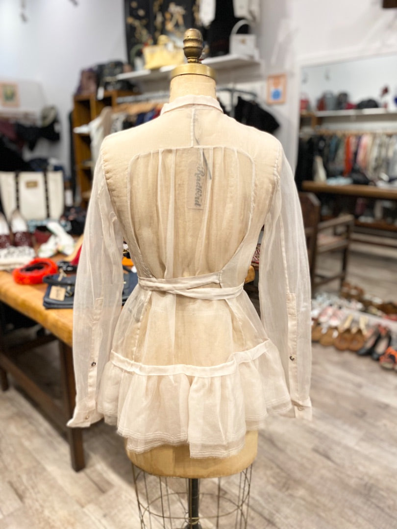 Masnada Cream Sheer Silk Blouse, 2