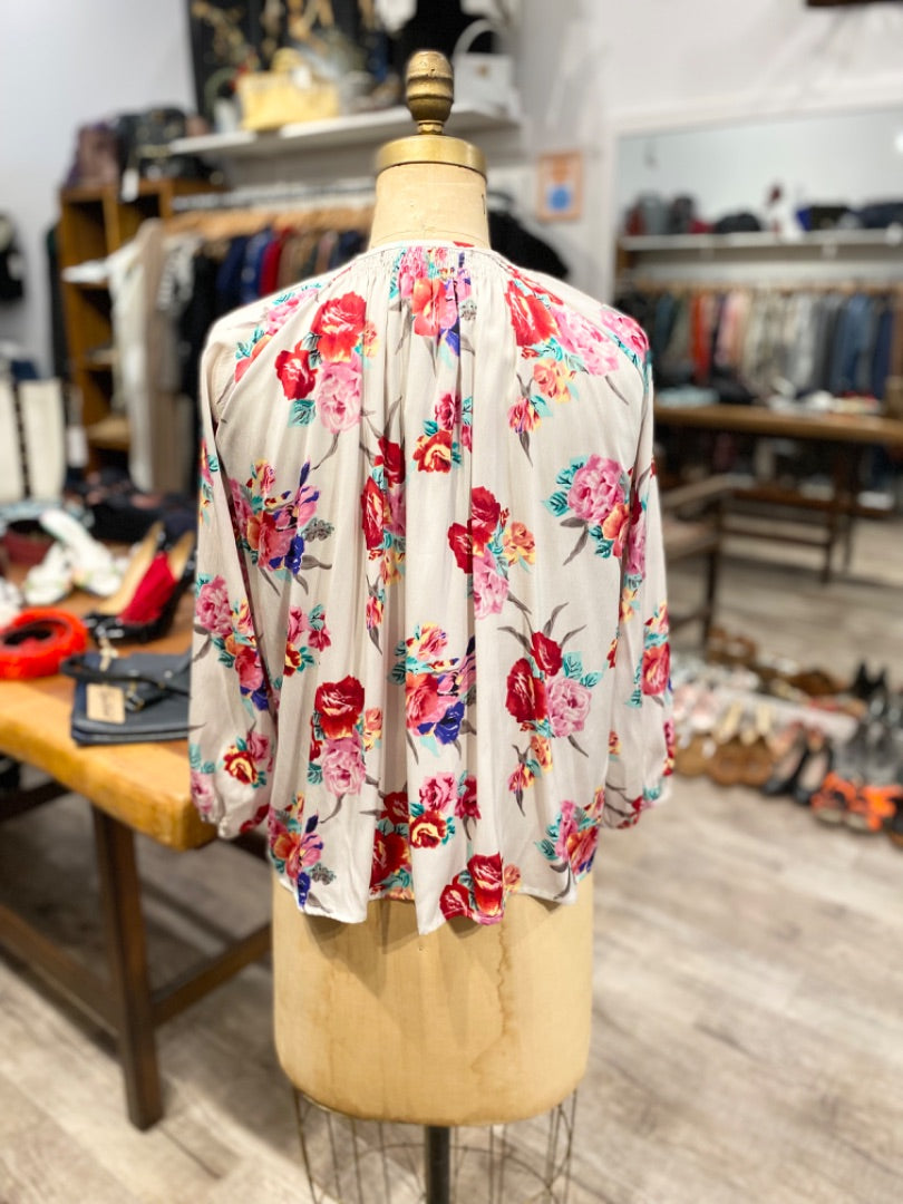 Tucker White/Pink Floral Silk Blouse, Petite