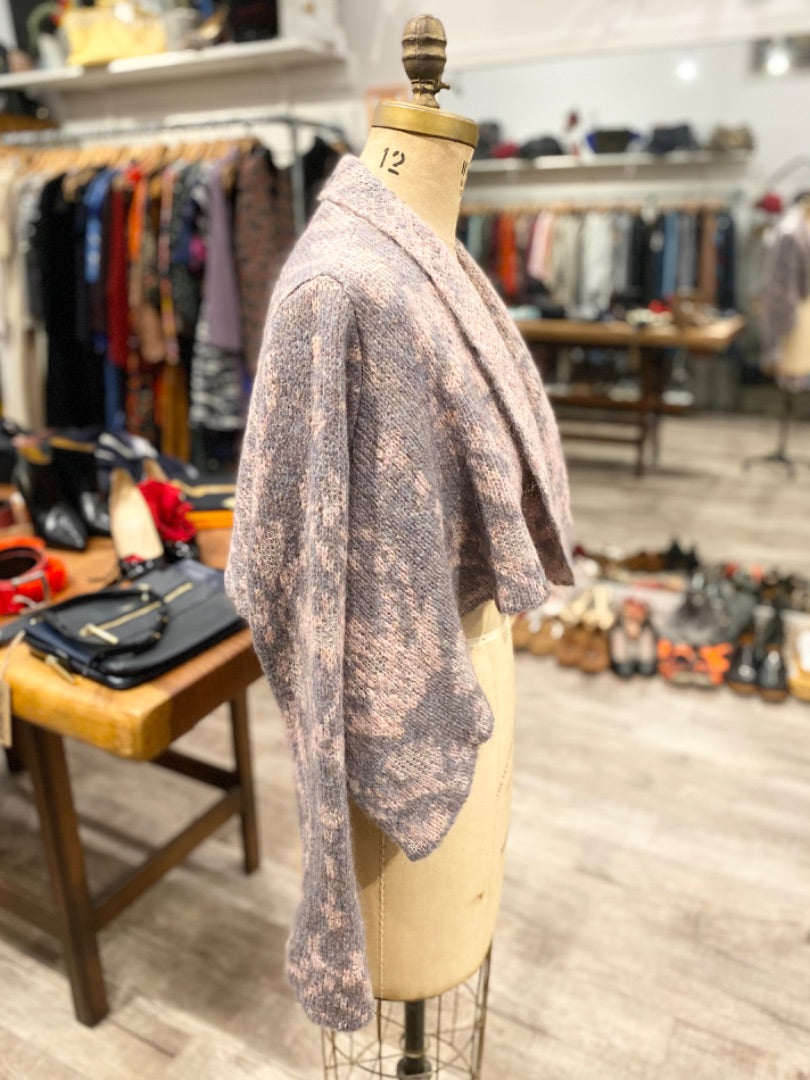 Crea Concept Grey/Peach Print Crop Sweater, Small