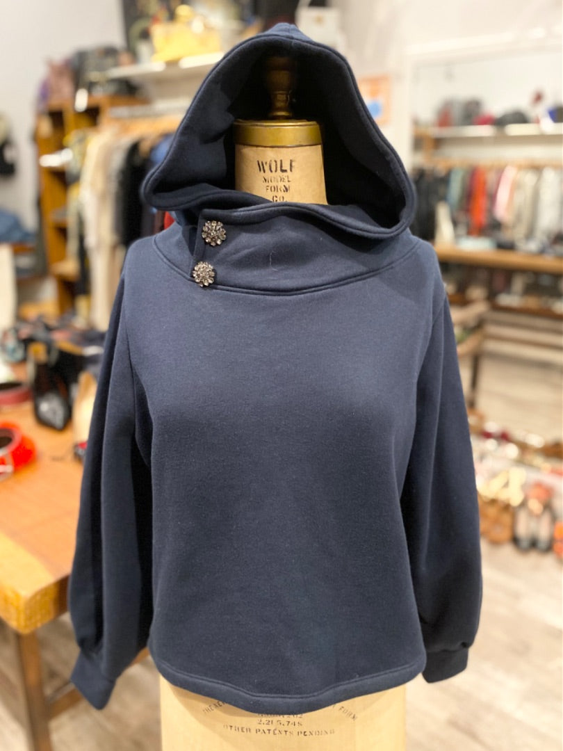 Ba&sh Navy Hood Sweatshirt with Detail, 2