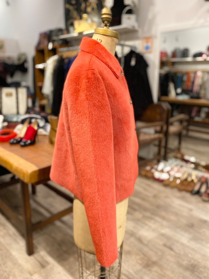 Velvet Red Fuzzy Jacket, Medium