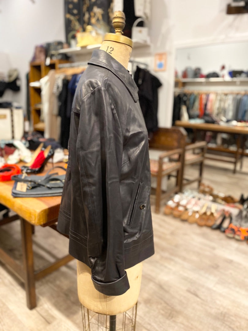 Faconnable Black Leather Jacket, Large