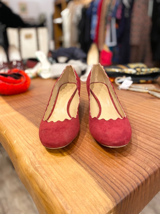 Chloe Burgundy Suede Scalap Heels, 37.5
