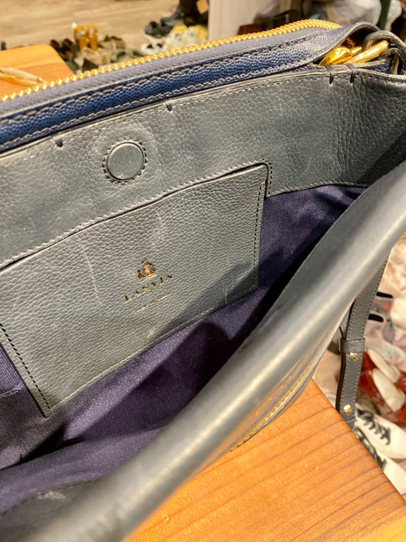 Lanvin Navy Leather Crossbody Purse, OS