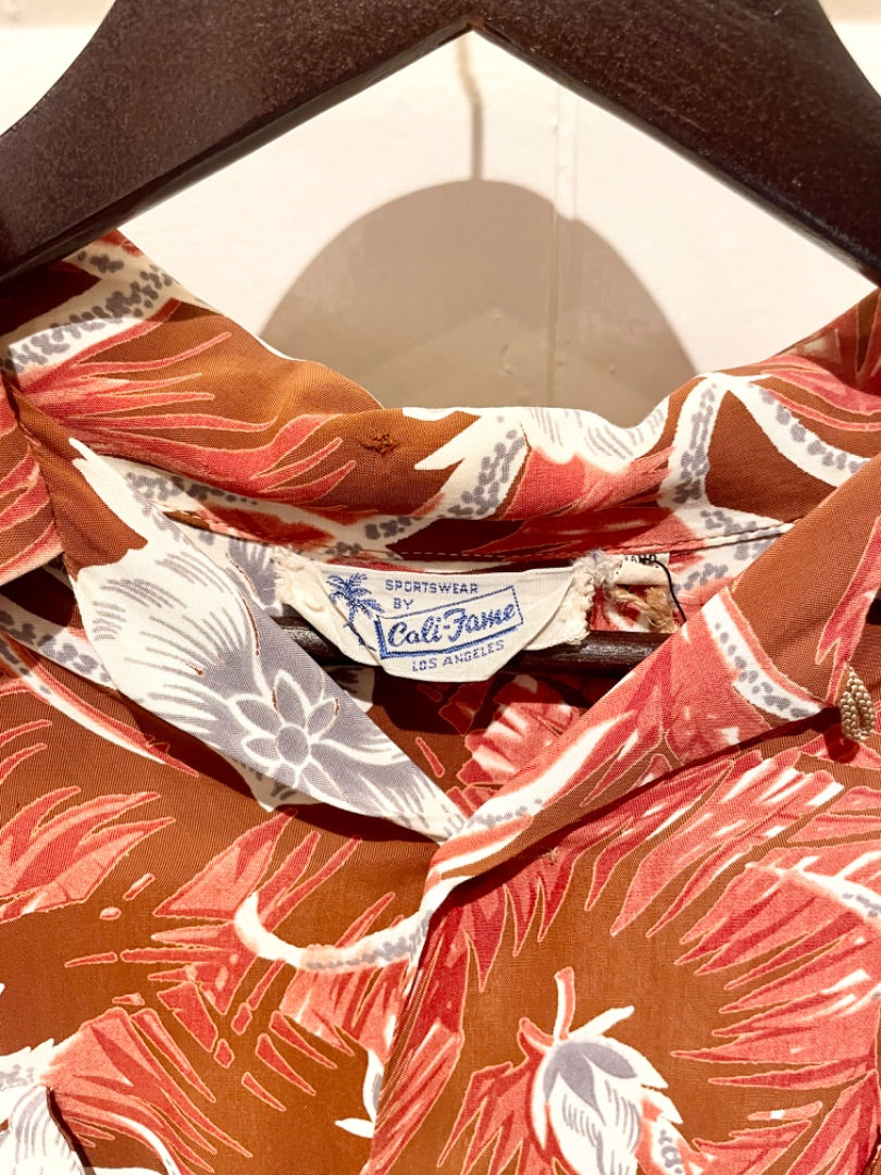 Cali Frame Brown L/S 40s ALOHA Shirt, XL