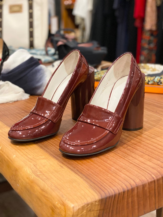 Margiela Burgundy Patent Leather Tall Heel, 40