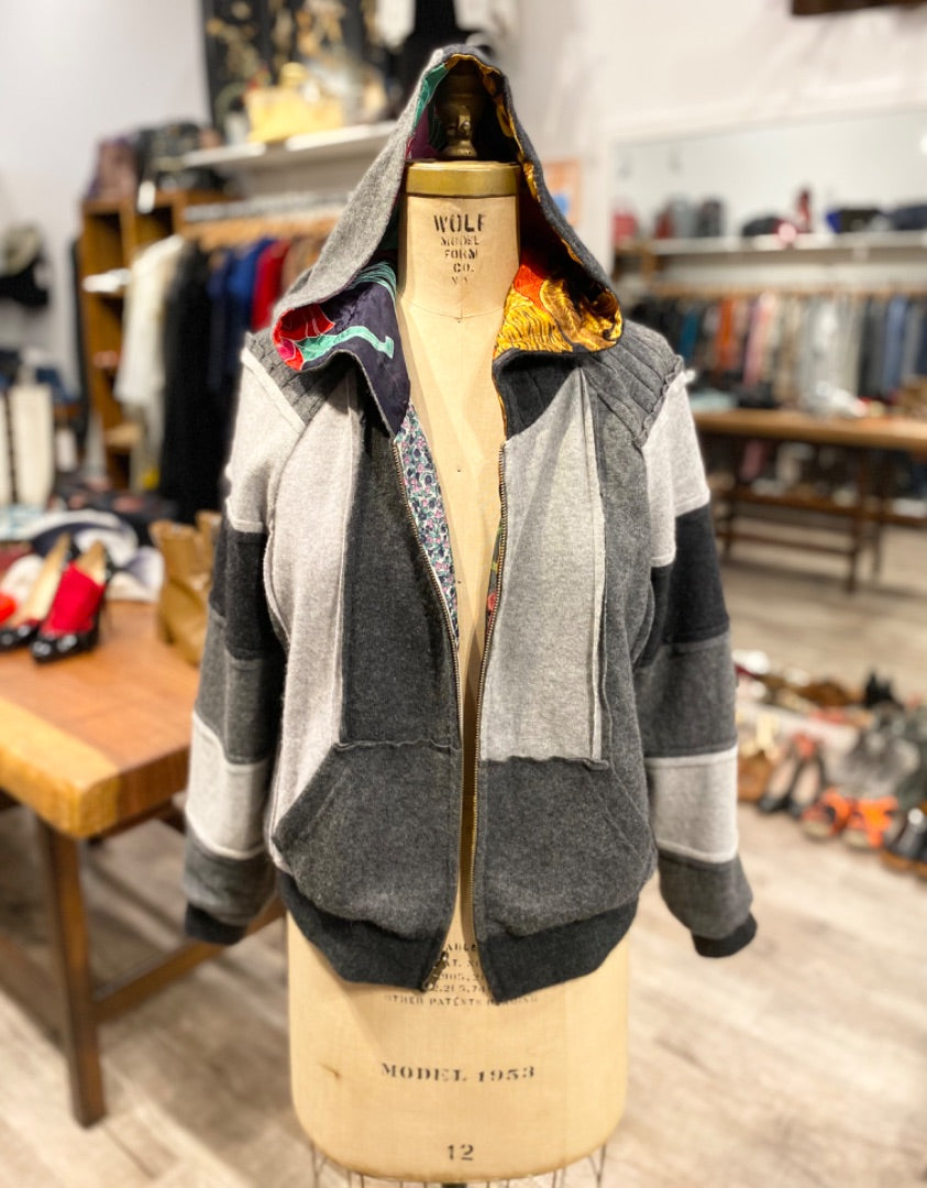 Burning Torch Grey/Multicolor Reversible Cashmere/Silk Jacket, Medium