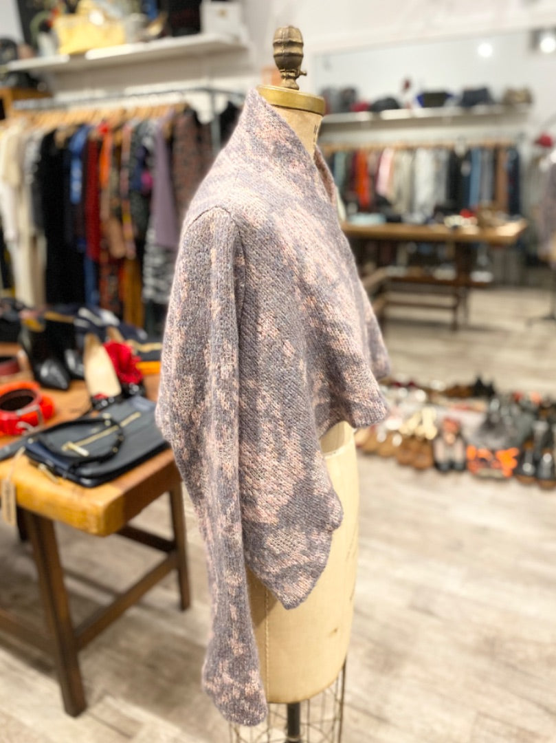 Crea Concept Grey/Peach Print Crop Sweater, Small