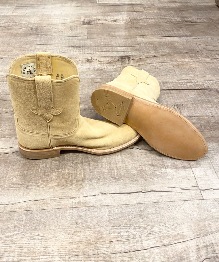 Hey Gang Beige Repurposed Leather Suede Boots, 9