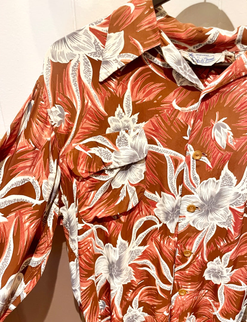 Cali Frame Brown L/S 40s ALOHA Shirt, XL