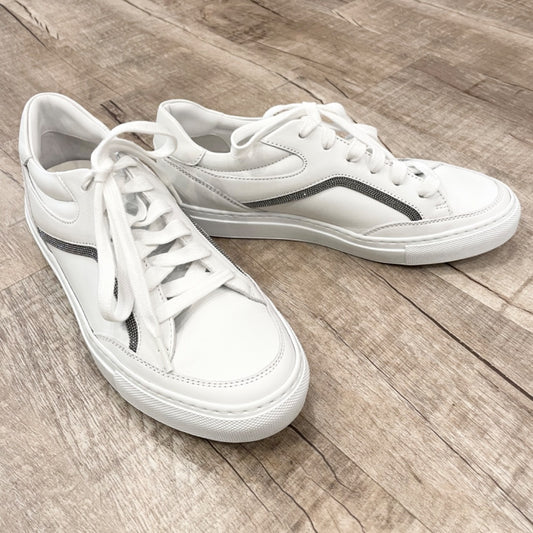 Brunello Cucinelli White Leather Sneakers with Detail, 38.5