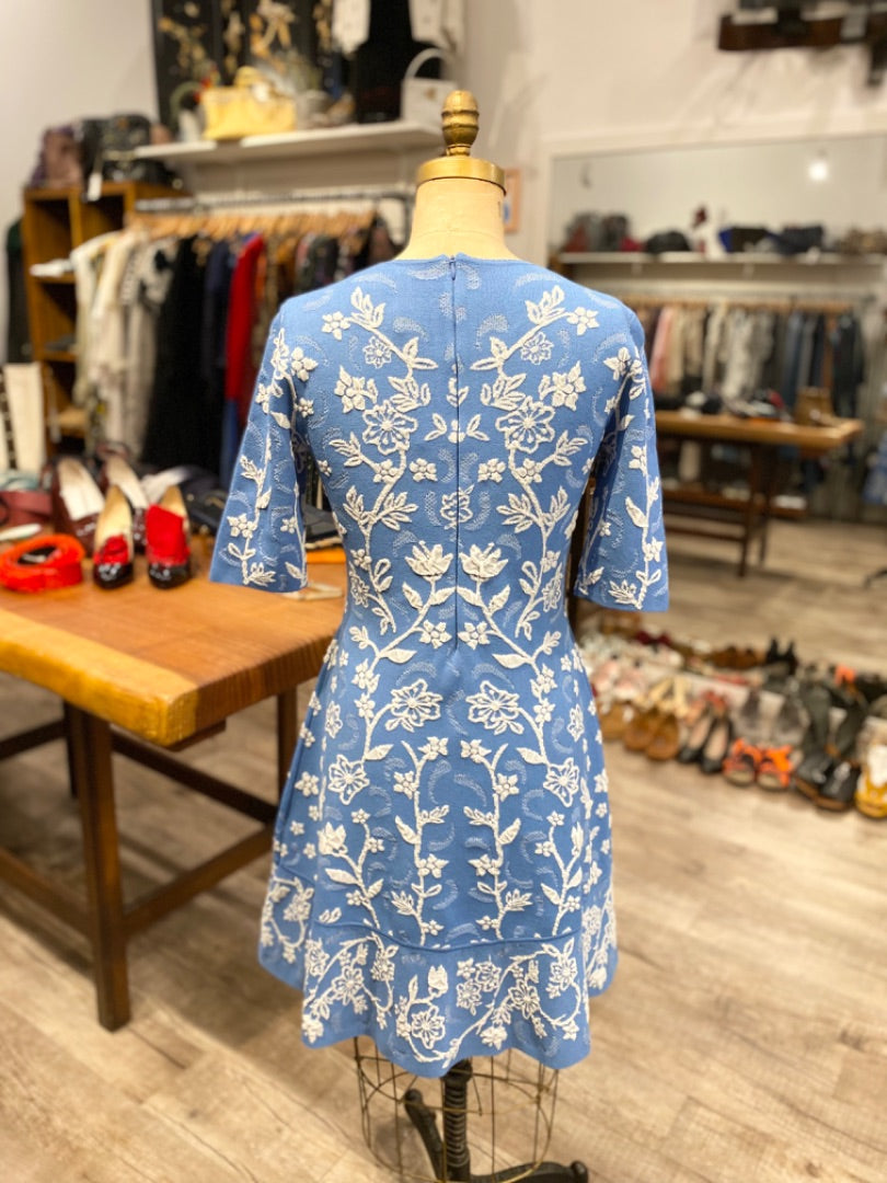 Lela Rose Blue/White Floral Print Dress, Large