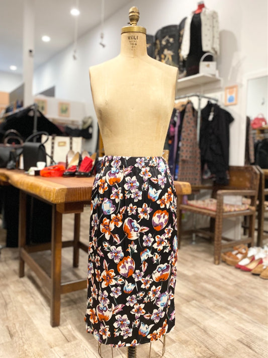 Tucker Black/Red/Purple Floral Silk Skirt, Large