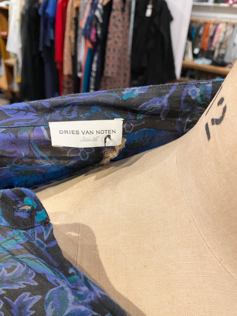 Dries Van Noten Blue Print Cotton Dress, 36