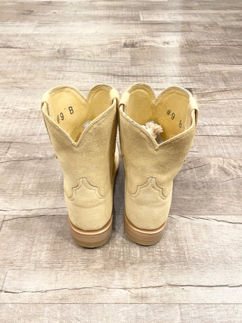 Hey Gang Beige Repurposed Leather Suede Boots, 9