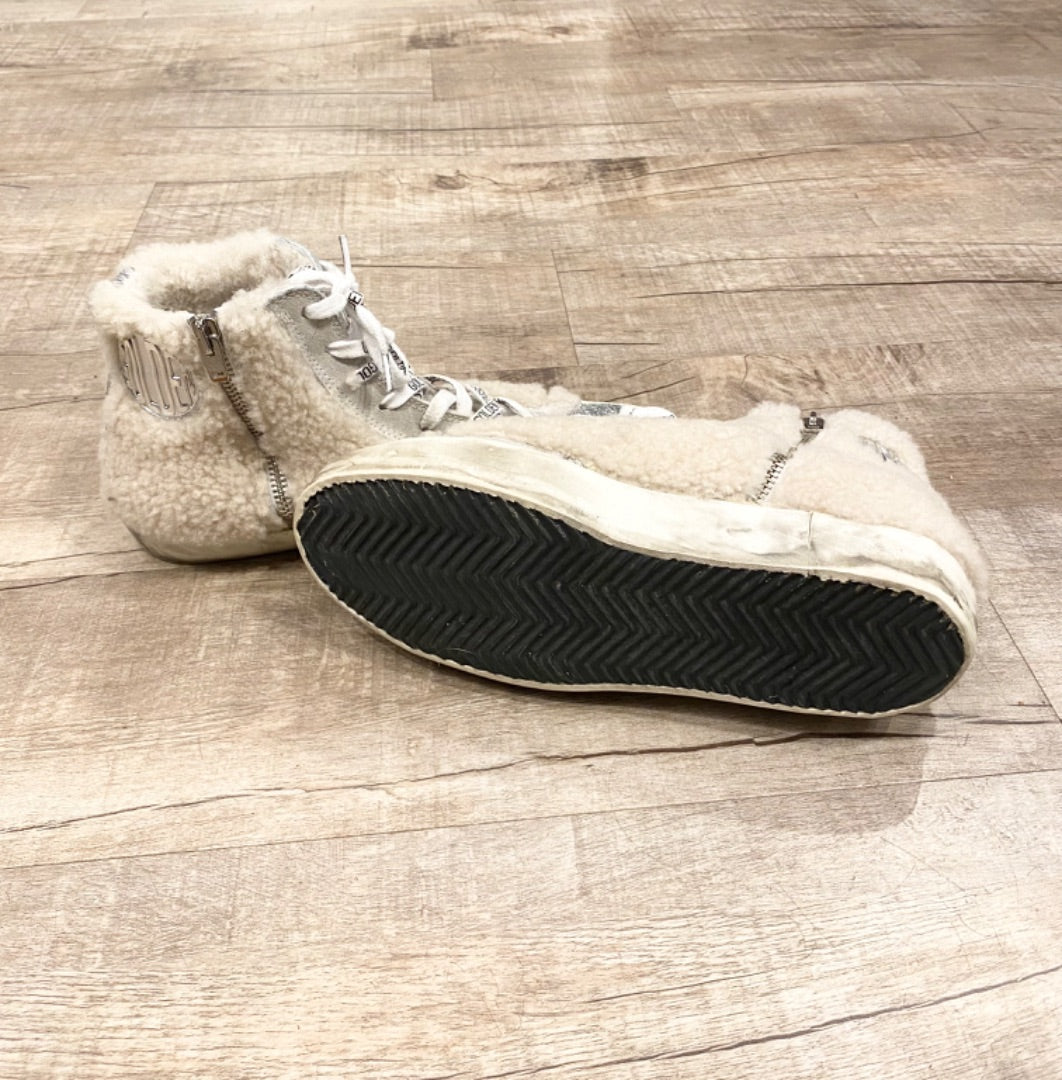Golden Goose Silver/White "Francy" Shearling Sneakers, 38