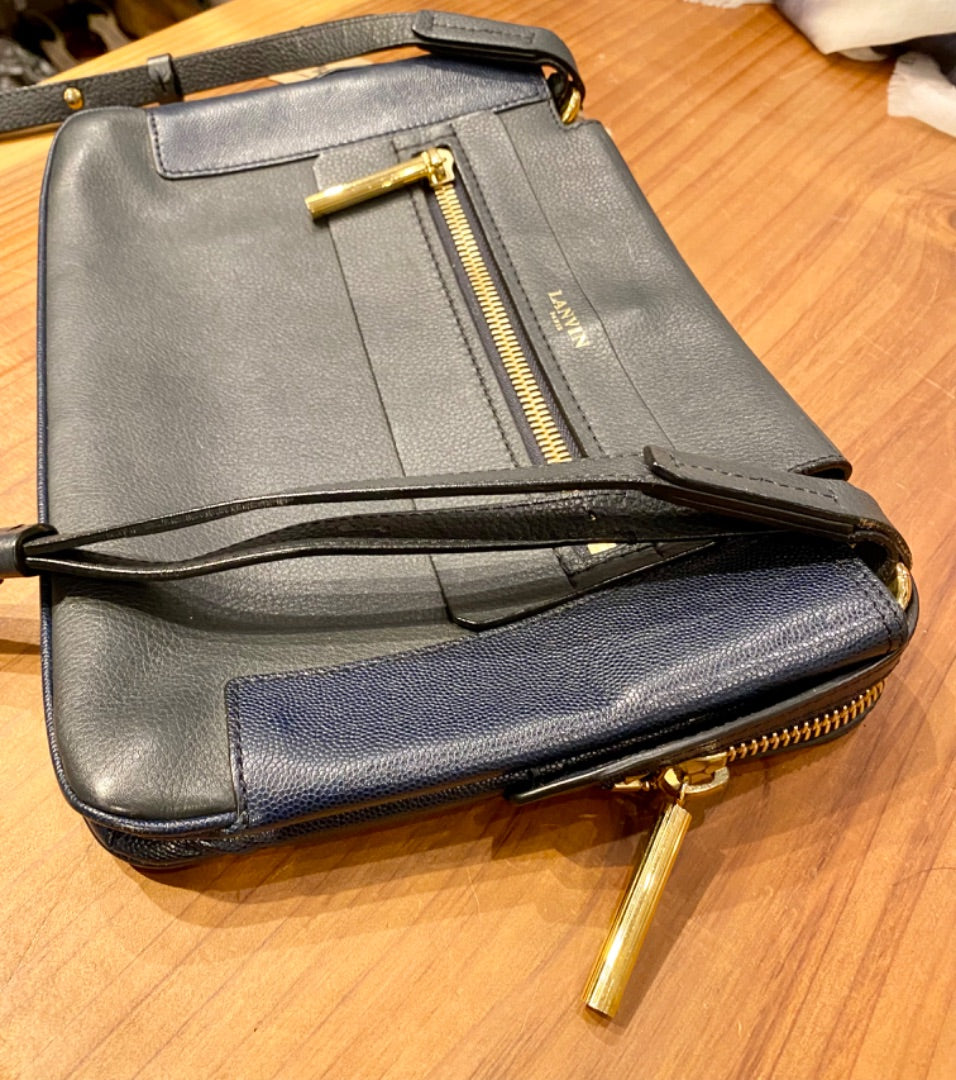 Lanvin Navy Leather Crossbody Purse, OS