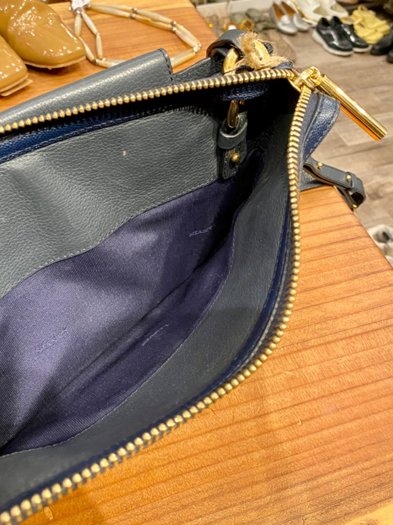 Lanvin Navy Leather Crossbody Purse, OS