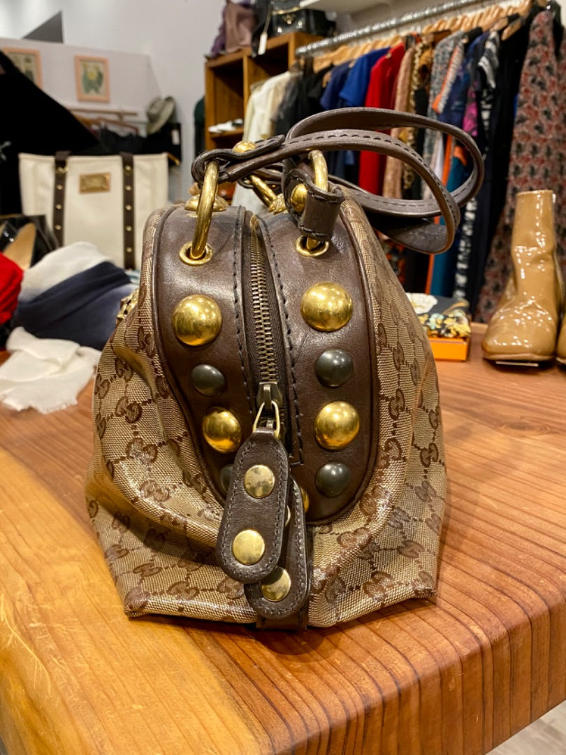 Gucci Tan/Brown Logo Purse w/ Studs, OS