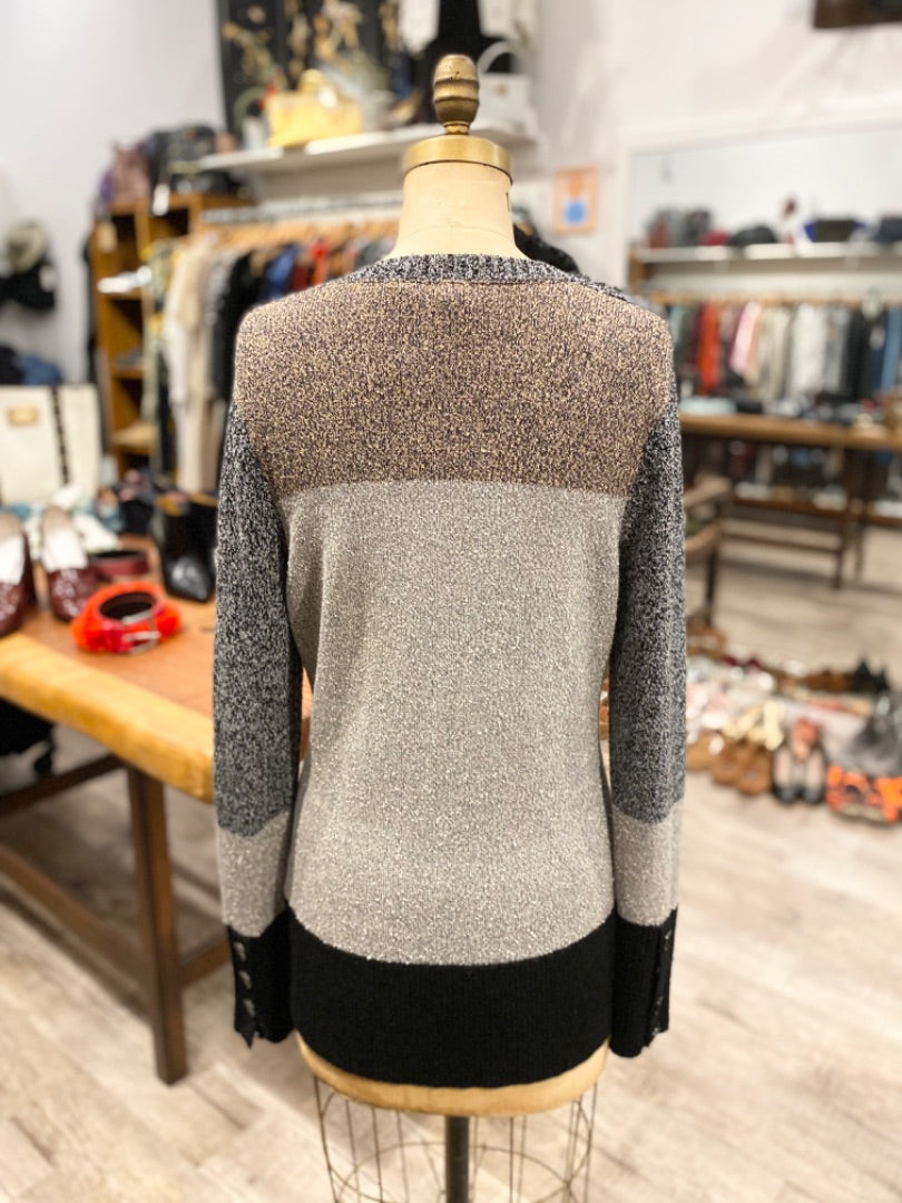 Burberry Brown/Grey Button Sweater, Large