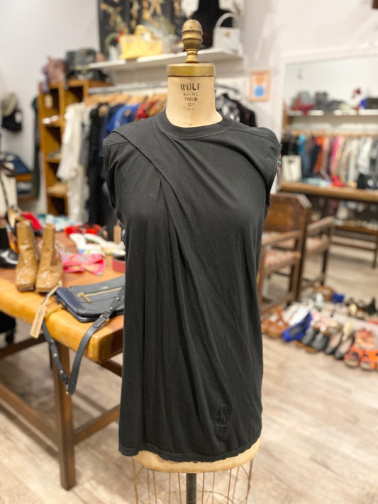 Rick Owens Black Sleeveless Tunic Top, Medium