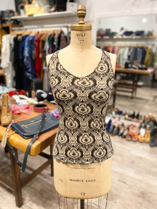 Cari Borja Beige/Black Print Tank, Small
