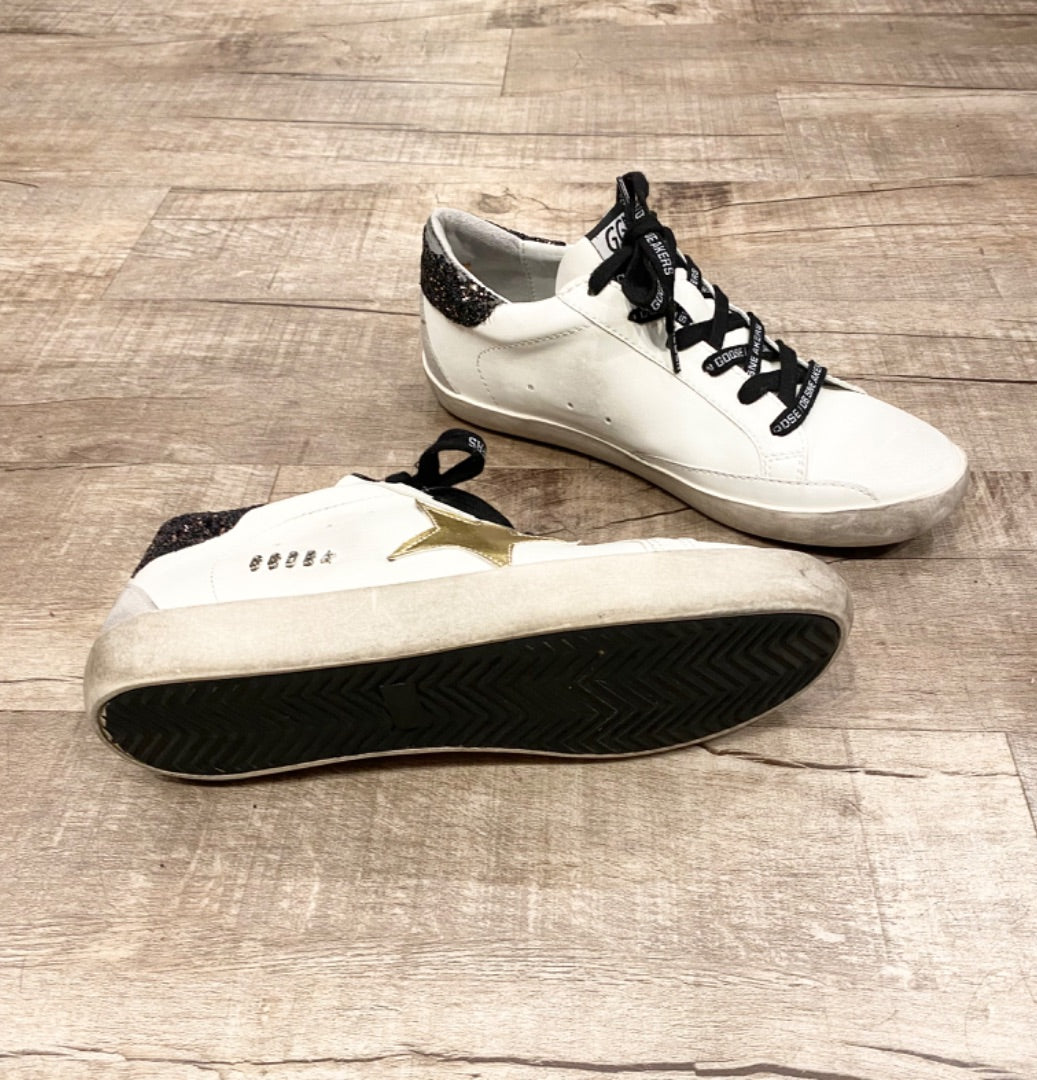 Golden Goose White Glitter Sneakers, 8
