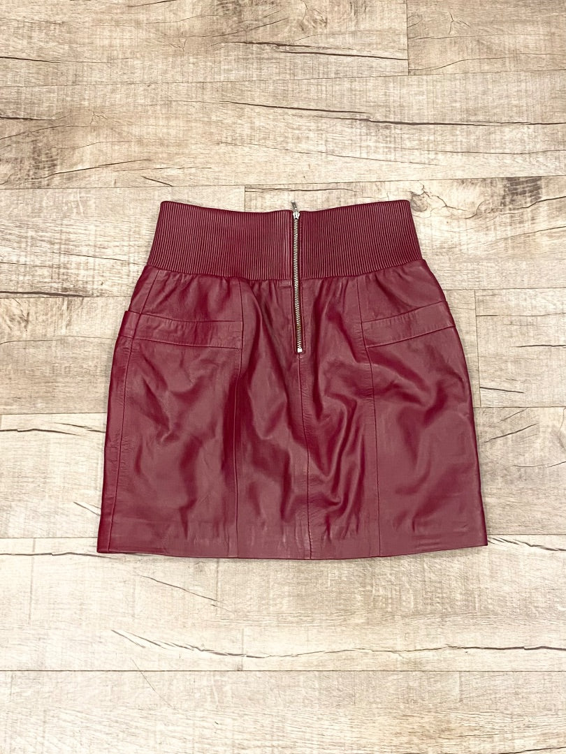 Fleur de Mal Burgundy Leather Skirt, Small