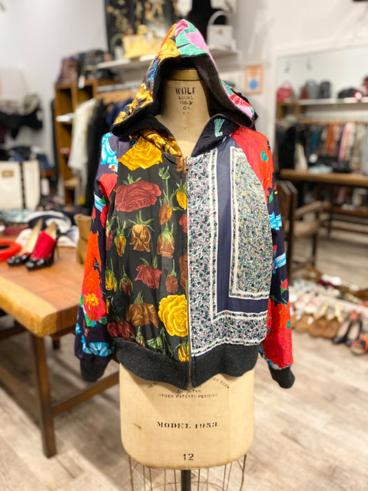 Burning Torch Grey/Multicolor Reversible Cashmere/Silk Jacket, Medium
