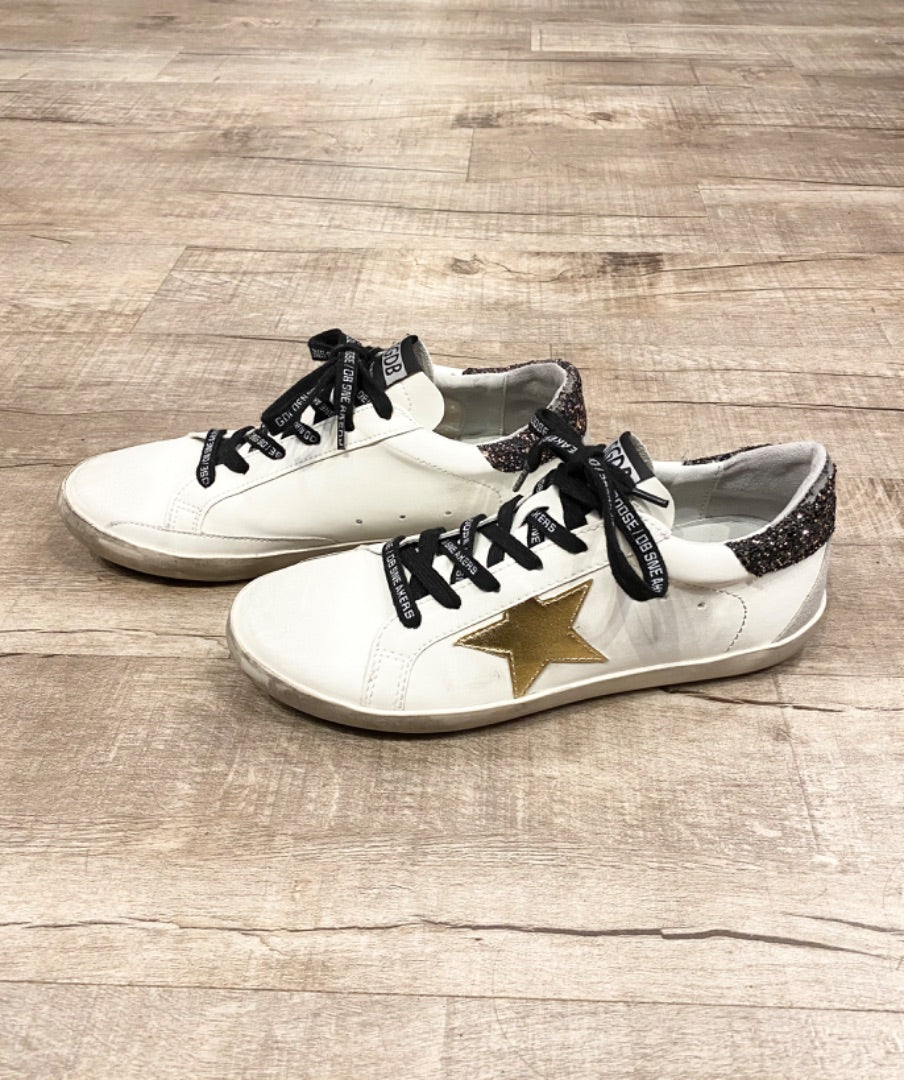 Golden Goose White Glitter Sneakers, 8