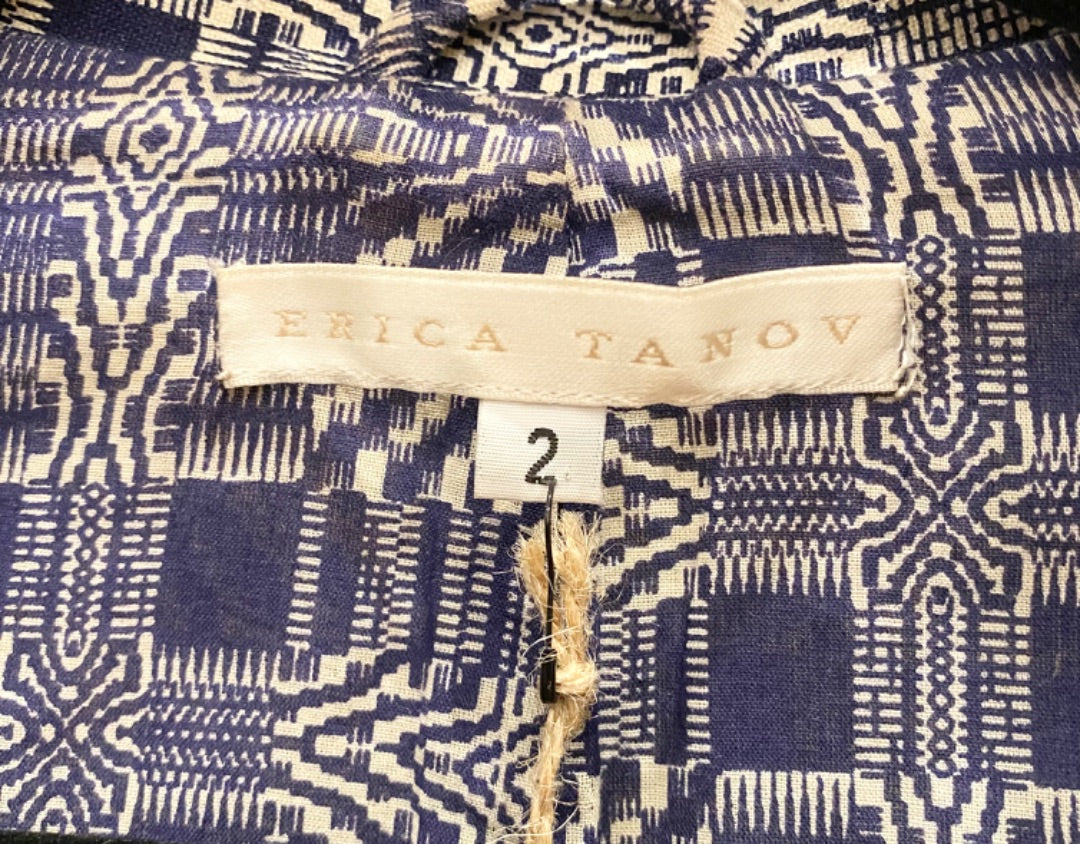 Erica Tanov Blue/White Print Blazer with Hand Porcelain Button, 2