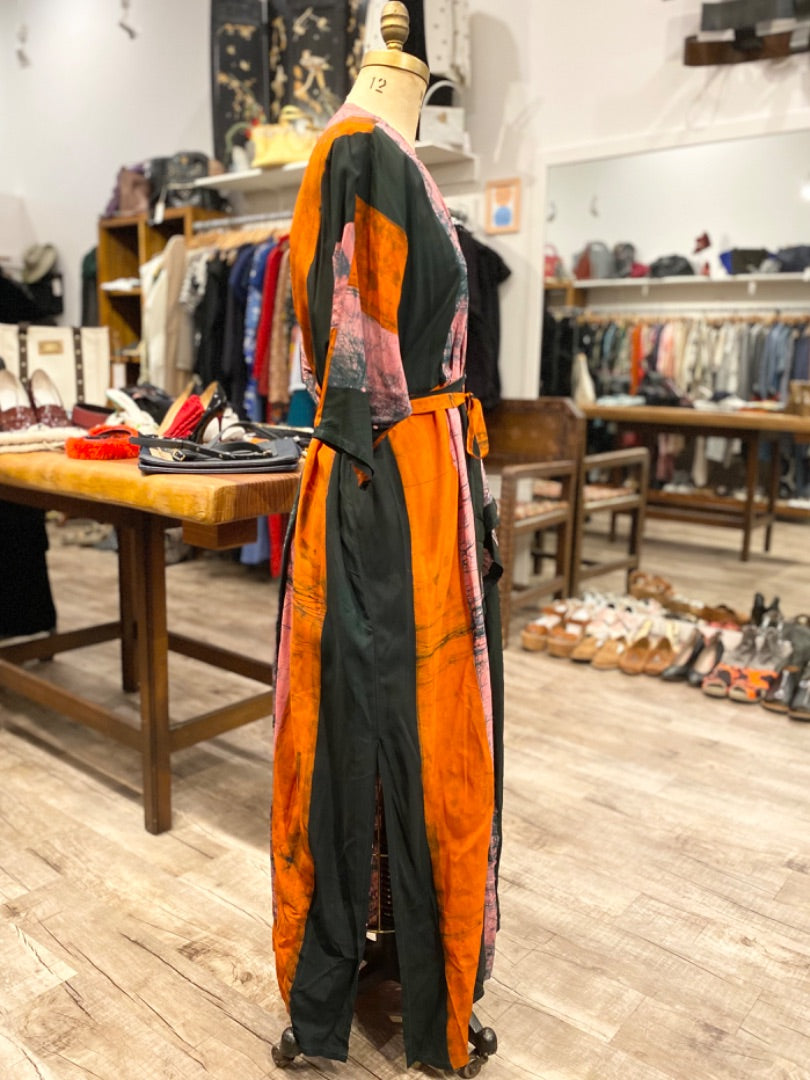 Osei Duro Orange/Black/Pink Wrap Dress, Medium