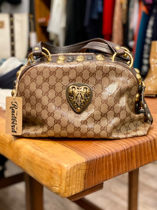 Gucci Tan/Brown Logo Purse w/ Studs, OS