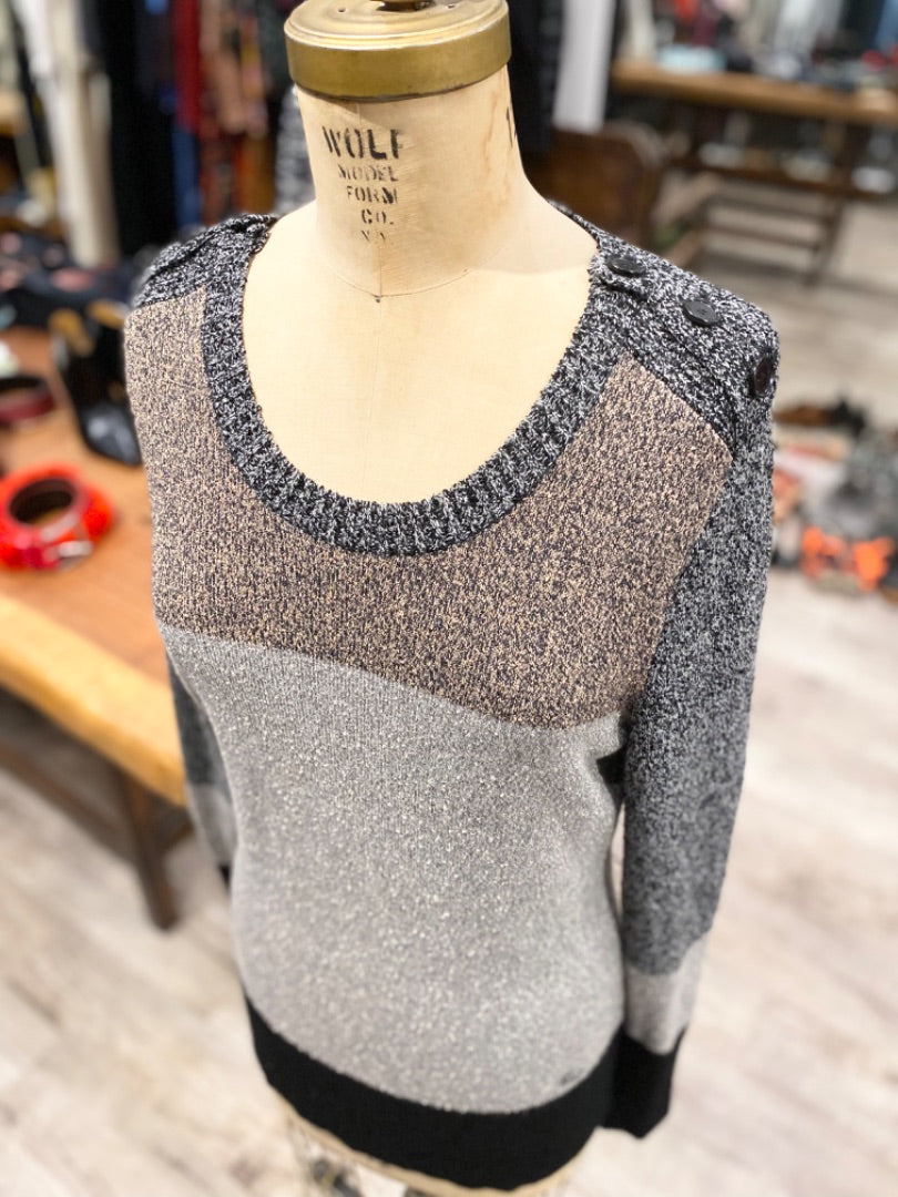 Burberry Brown/Grey Button Sweater, Large