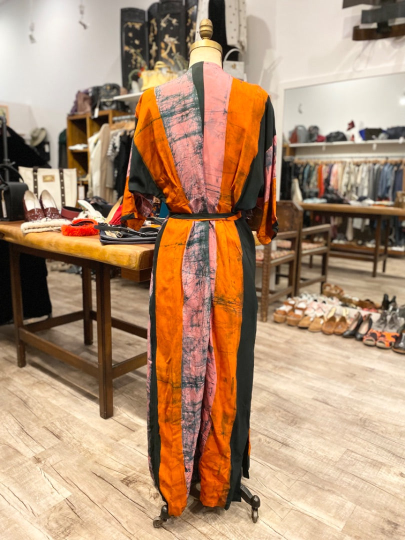 Osei Duro Orange/Black/Pink Wrap Dress, Medium