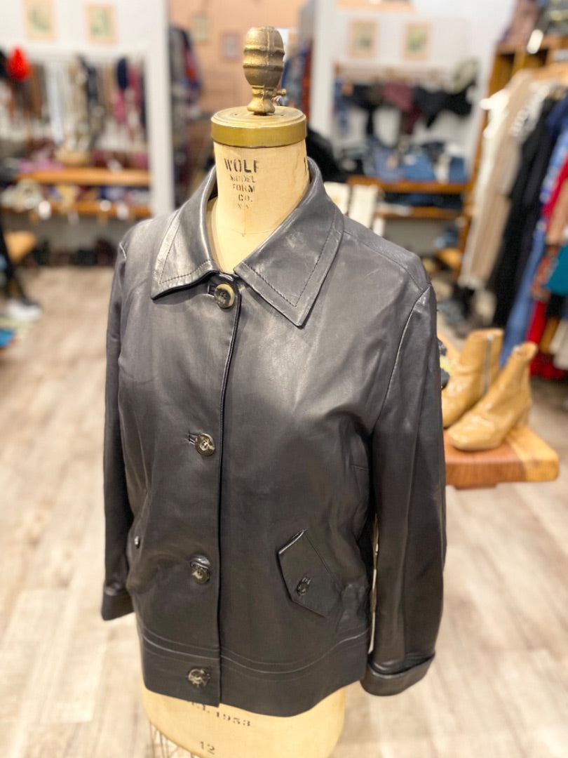 Faconnable Black Leather Jacket, Large
