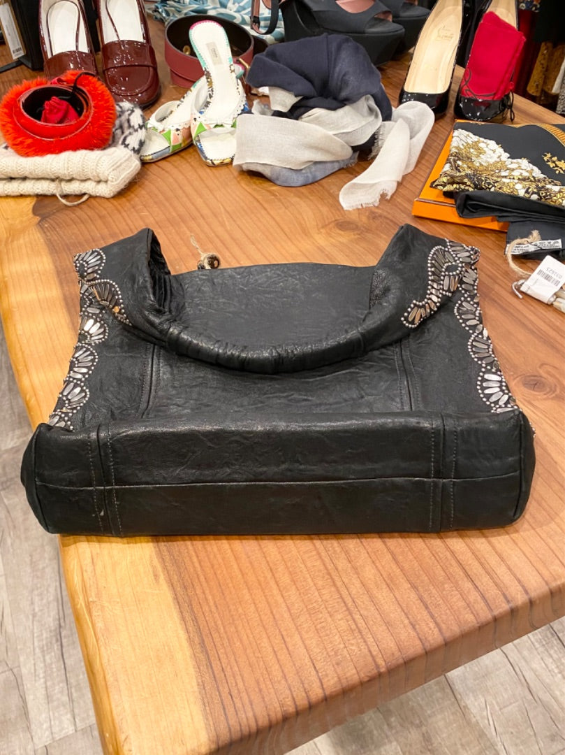 Calleen Cordero Black Leather Studded Purse, OS