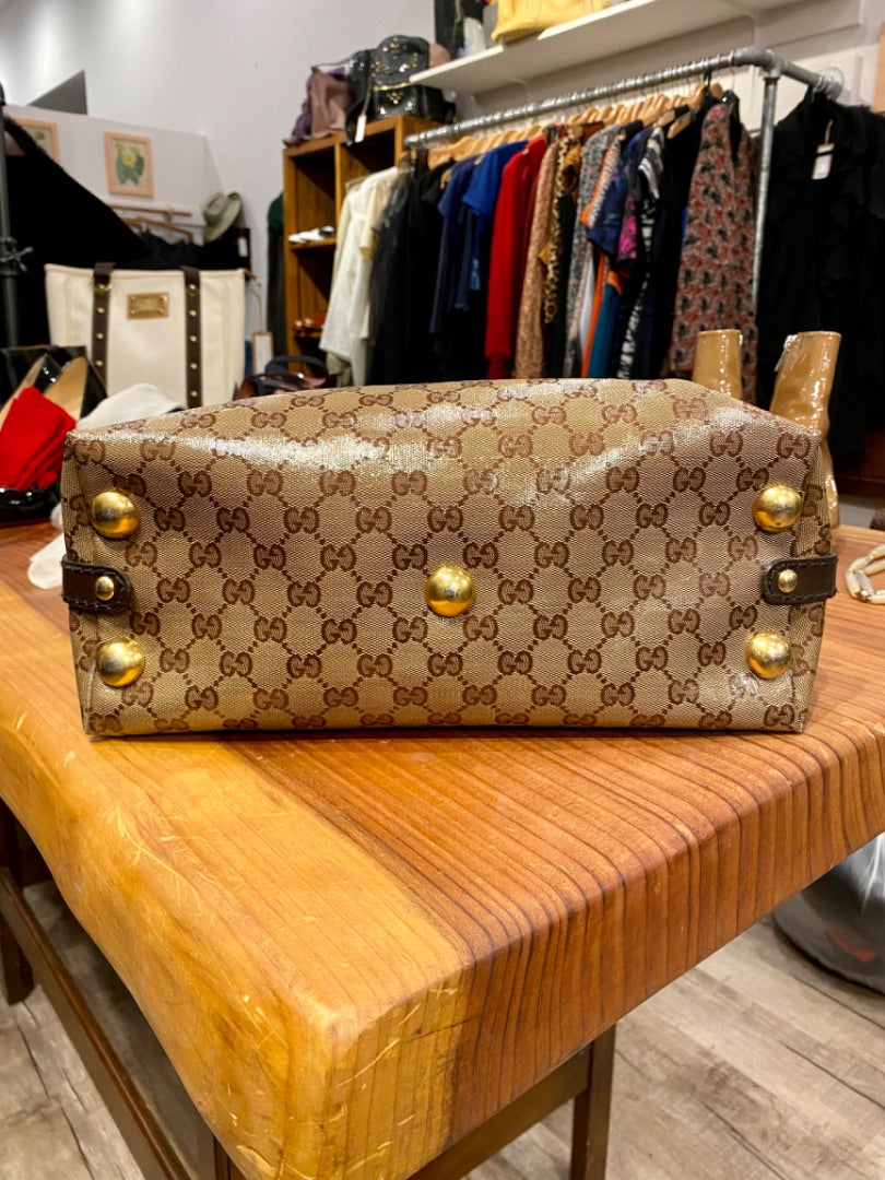 Gucci Tan/Brown Logo Purse w/ Studs, OS