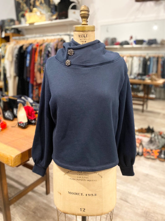 Ba&sh Navy Hood Sweatshirt with Detail, 2