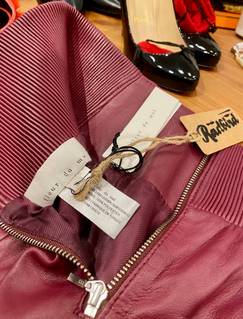 Fleur de Mal Burgundy Leather Skirt, Small