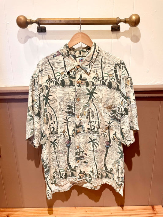 Kahala Beige Silk 90s ALOHA Shirt, XL
