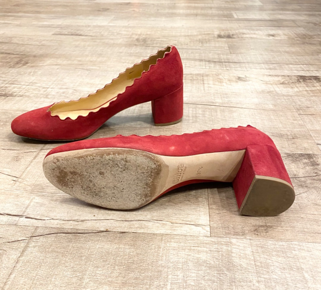Chloe Burgundy Suede Scalap Heels, 37.5