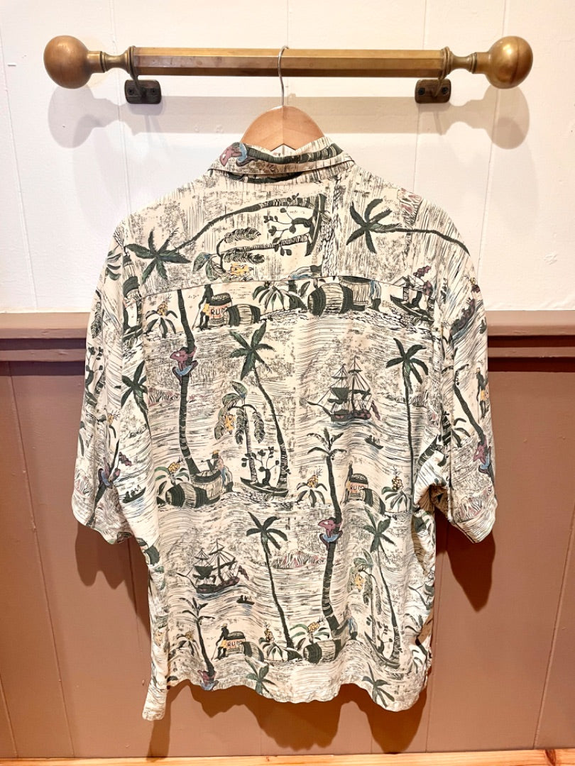 Kahala Beige Silk 90s ALOHA Shirt, XL