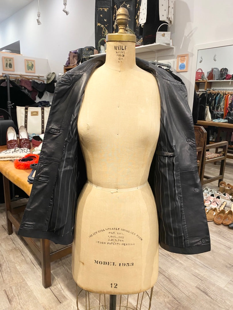 Faconnable Black Leather Jacket, Large
