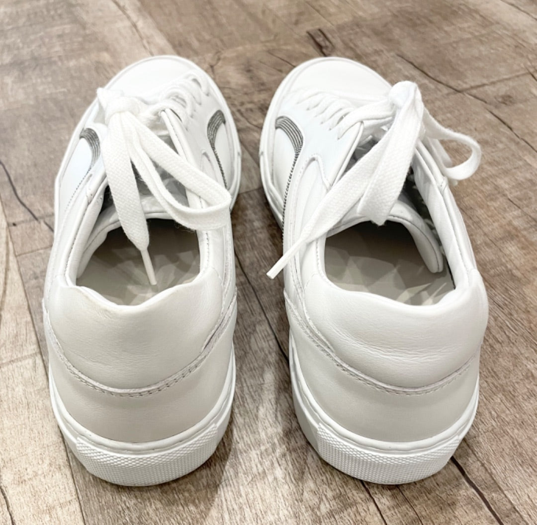 Brunello Cucinelli White Leather Sneakers with Detail, 38.5