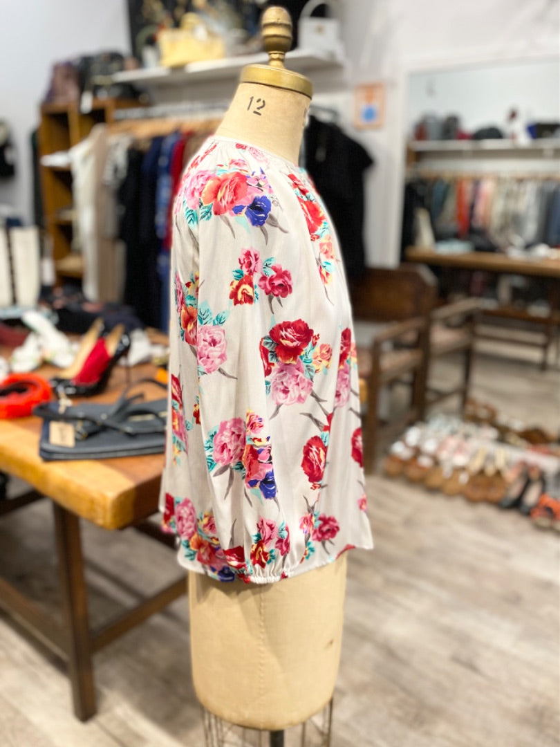 Tucker White/Pink Floral Silk Blouse, Petite